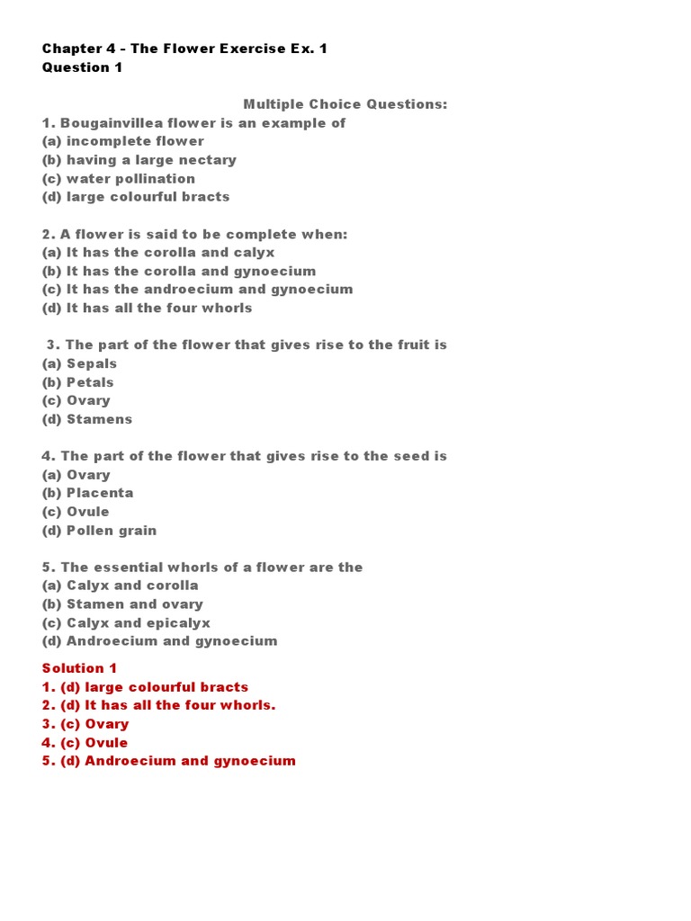 Class 9 ICSE Chapter 4 The Flowers PDF Flowers Petal