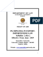 PG Diploma in Export-Import (Exim) Law Syllabus (CBCS)
