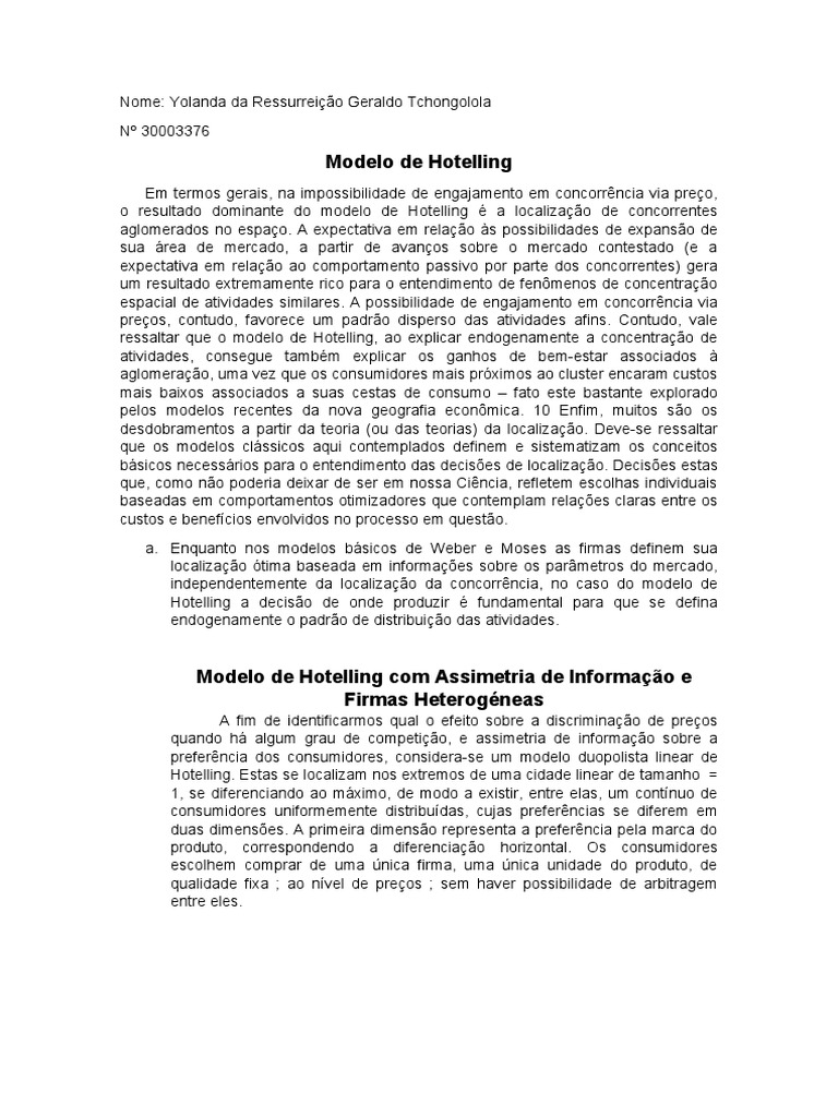 Modelo de Hotelling | PDF | Mercado (economia) | Economia