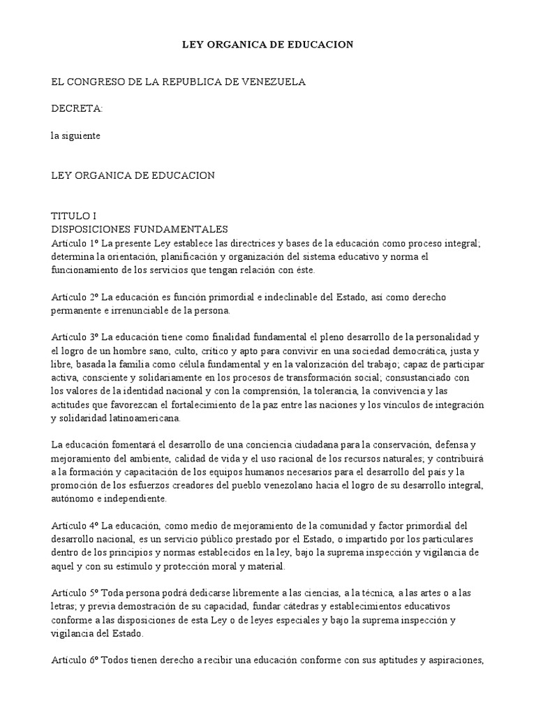 7.-Ley Organica de Educacion | PDF | Educación de la primera infancia ...