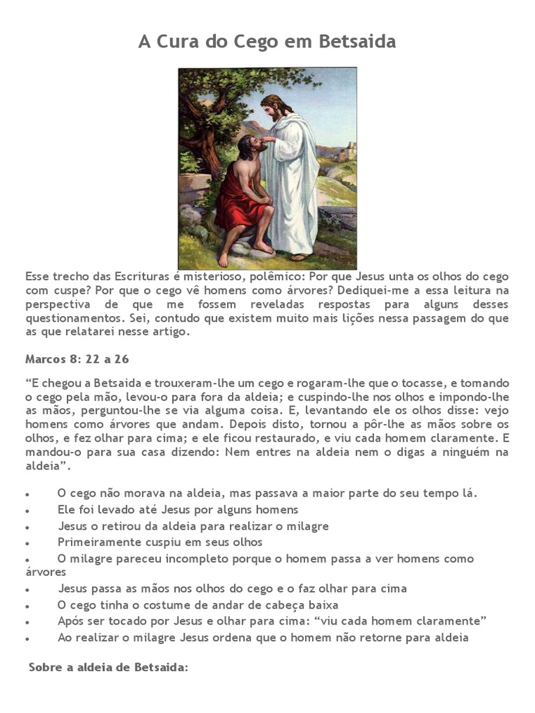 A Cura do Cego em Betsaida: Lições e Reflexões | PDF | Jesus ...