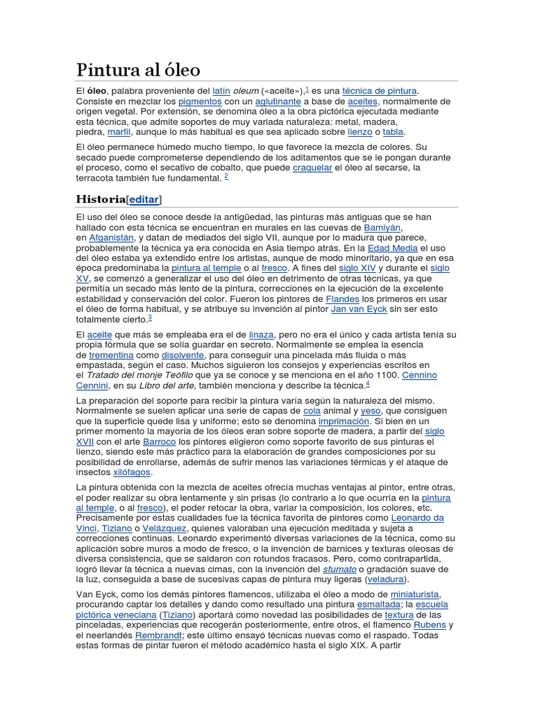 Historia y técnica de la pintura al óleo | PDF | Pintura al óleo ...