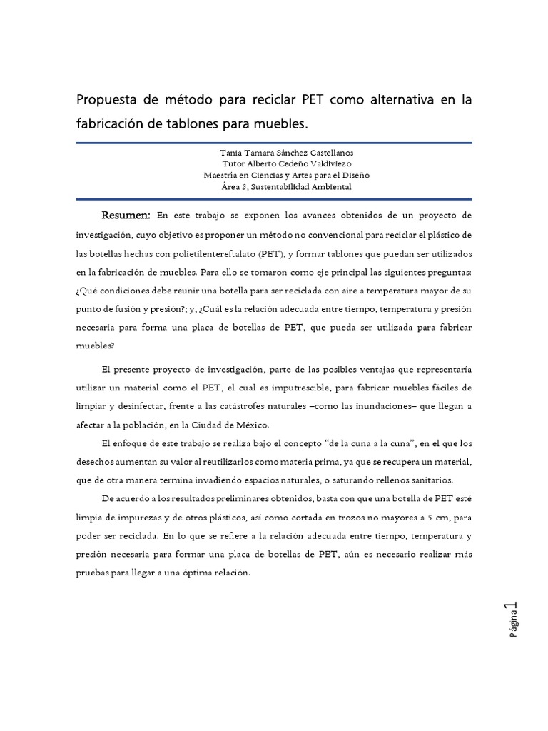Reciclaje de PET para Muebles Sustentables | PDF | Residuos | El plastico