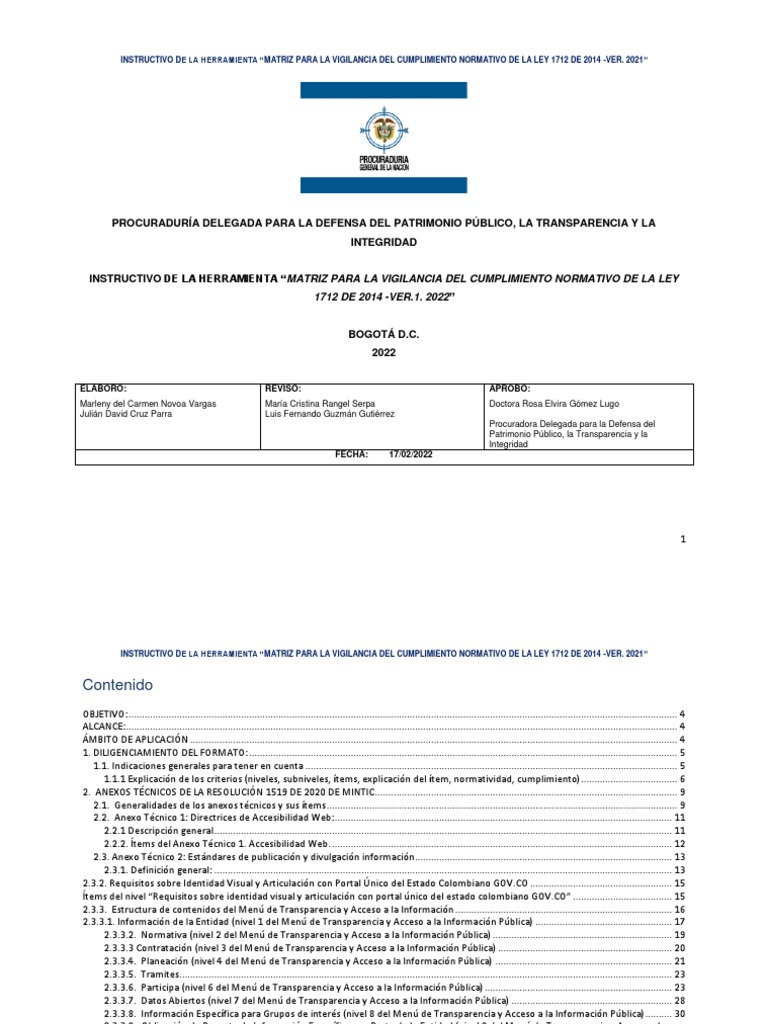 Matriz de Vigilancia Ley 1712/2014 | PDF | Ciencias de la Información ...