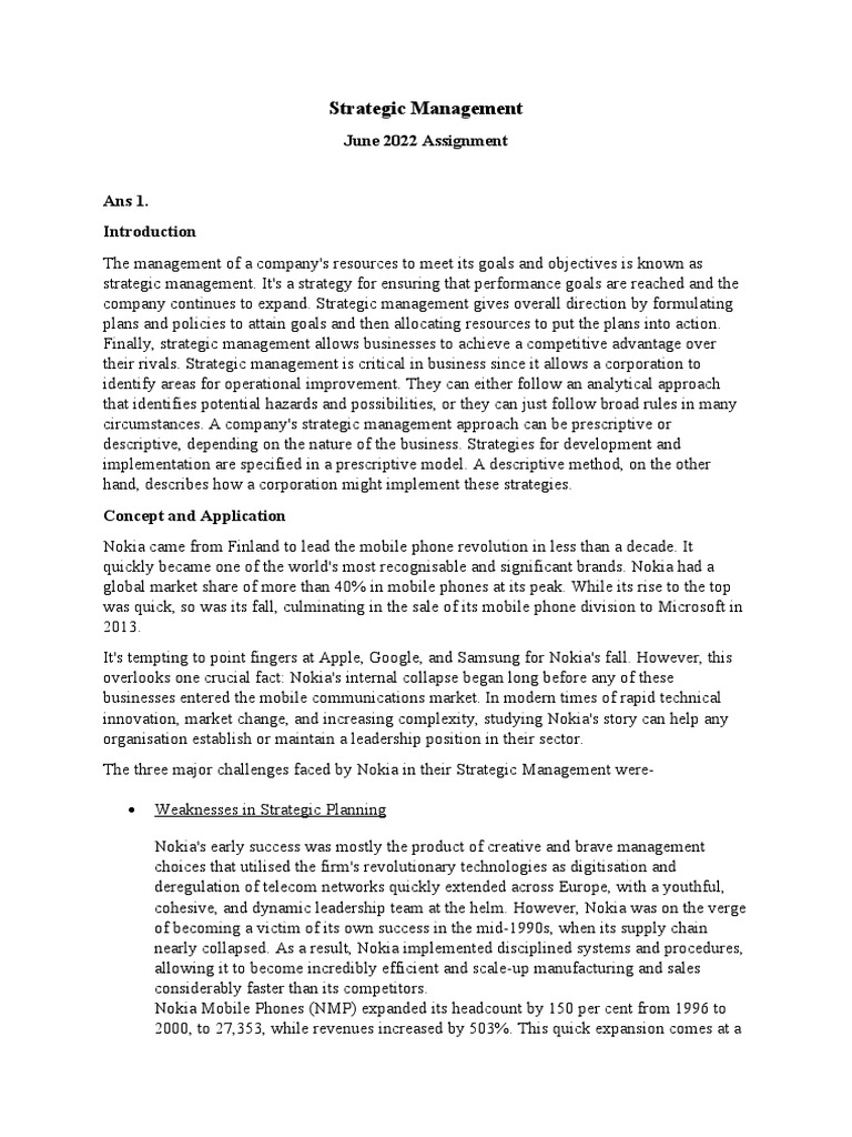 Strategic Management Challenges at Nokia | PDF | Strategic Management ...