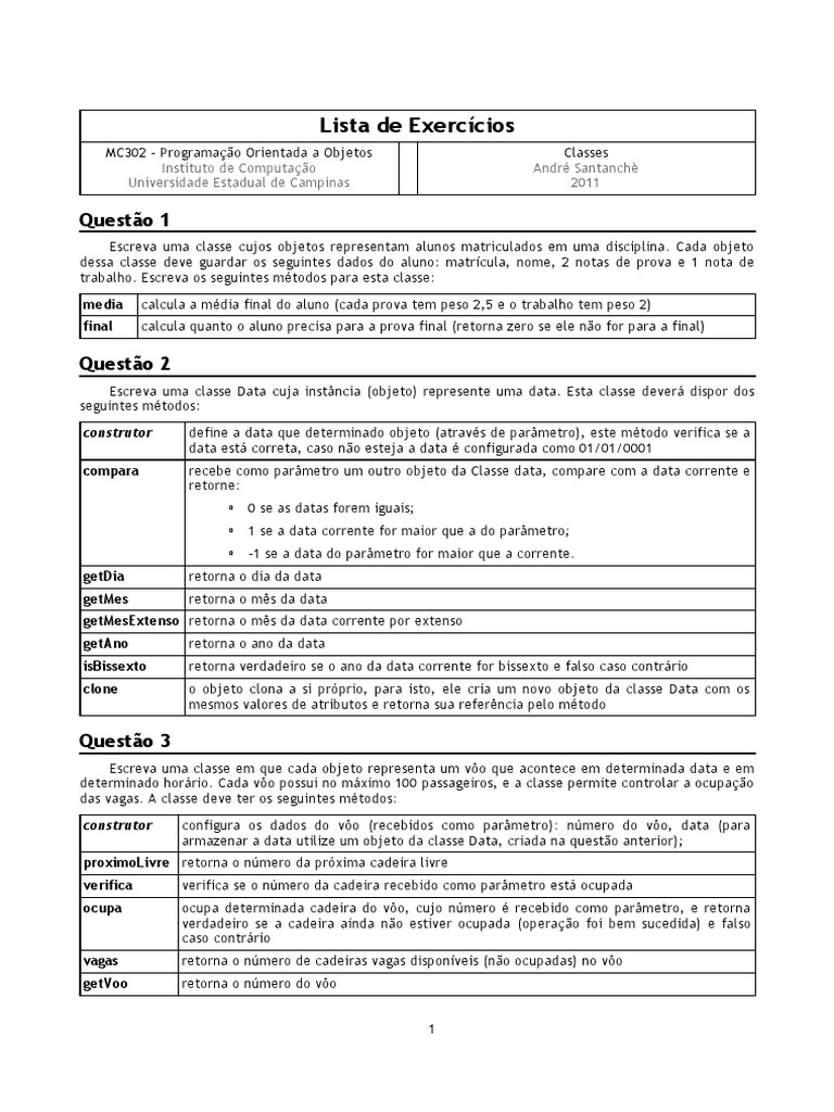 Exercícios de Programação Orientada a Objetos | PDF | Classe ...