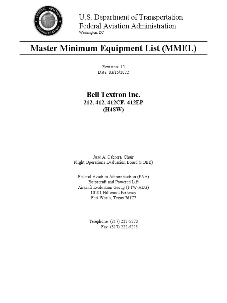 Master Minimum Equipment List (MMEL) U.S. Department of