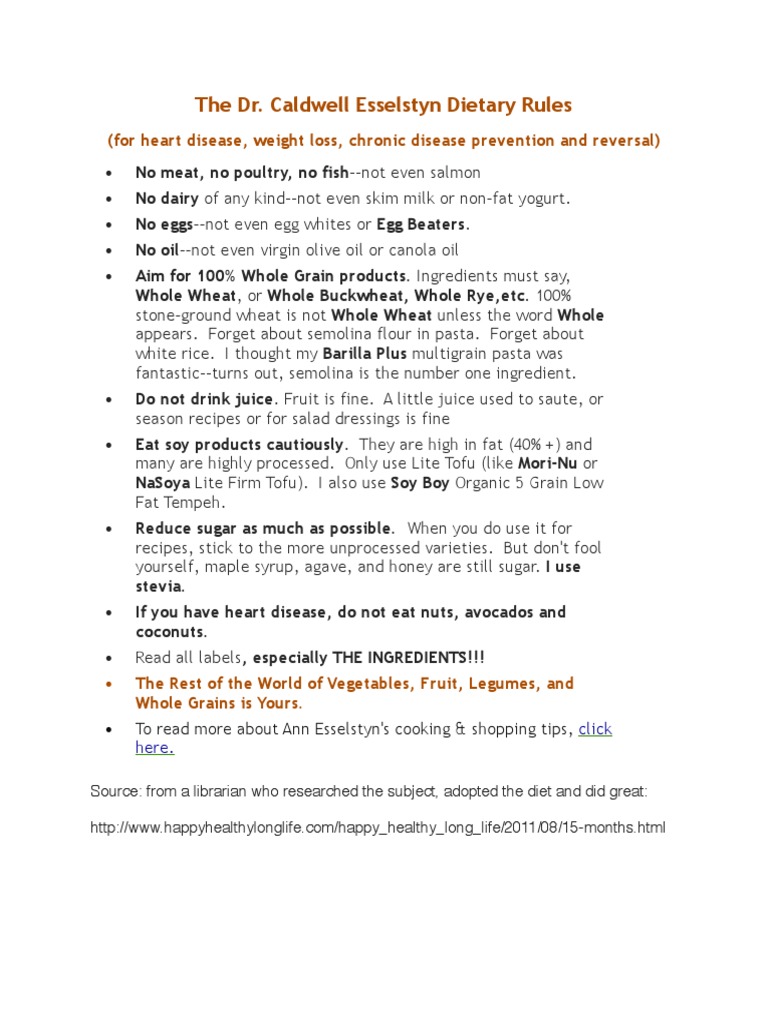 Dr. Caldwell Esselstyn Dietary Rules | PDF