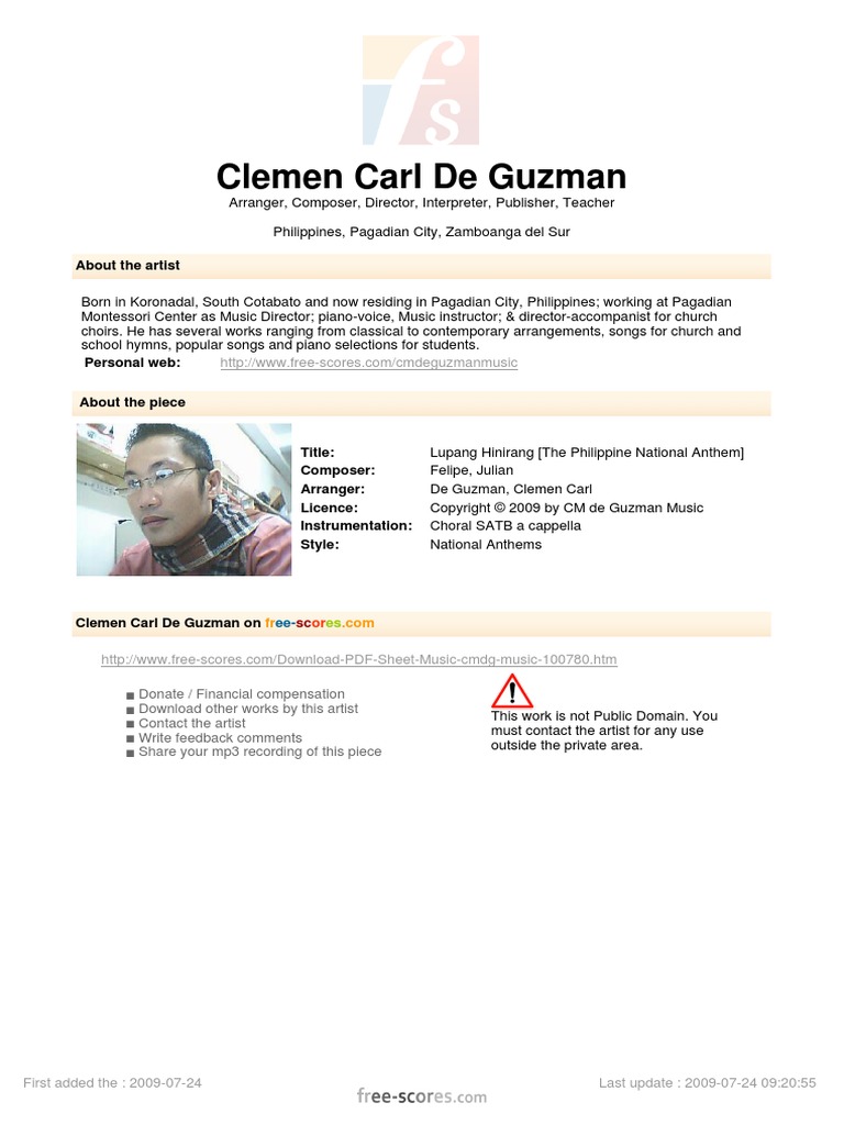 Julian Felipe-Lupang Hinirang-SheetMusicGiant | PDF | Performing Arts