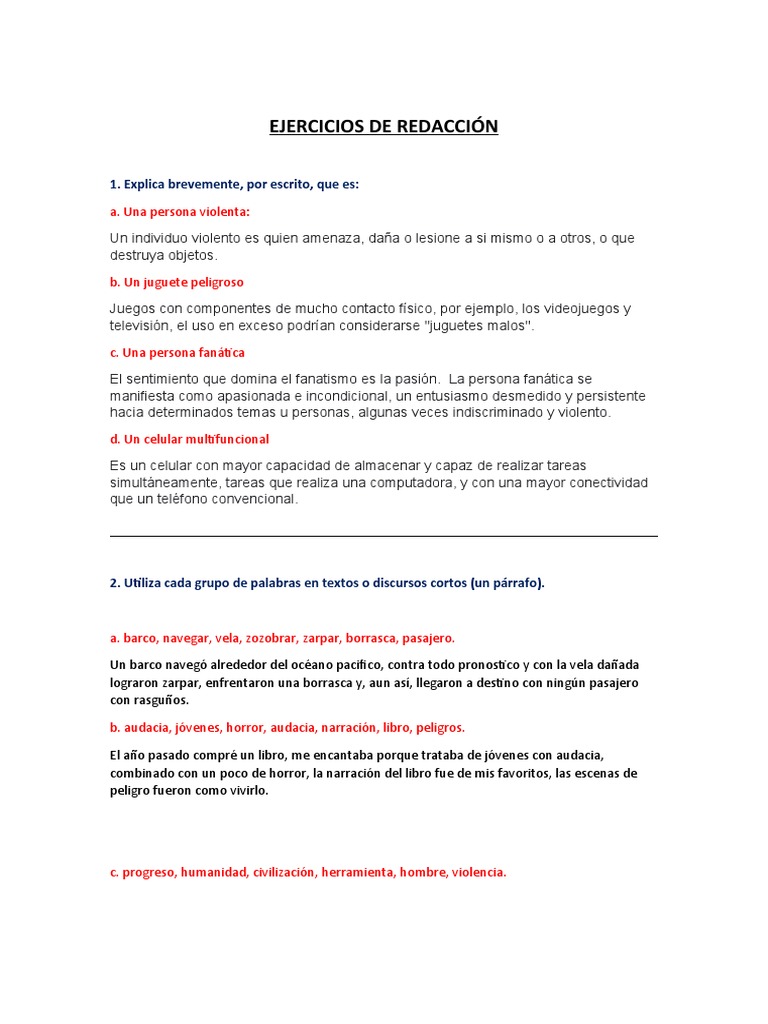 Ejercicios de Redacción y Análisis | PDF | Violencia
