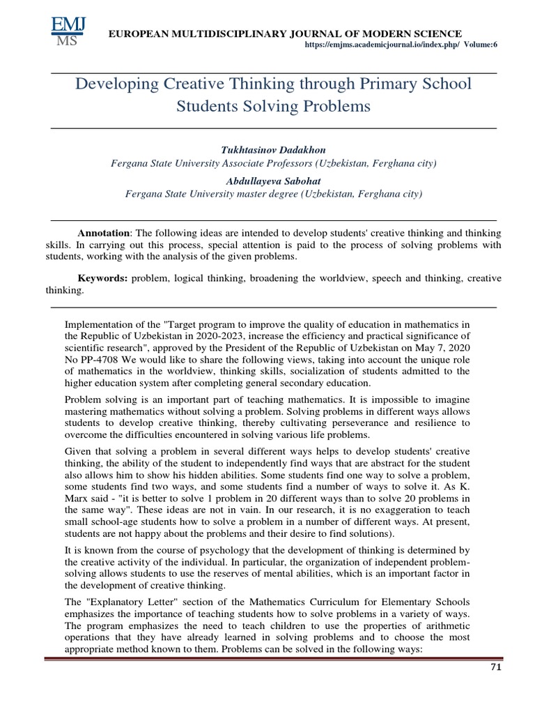 Enhancing Creative Thinking in Primary Education | PDF | Mathematics ...