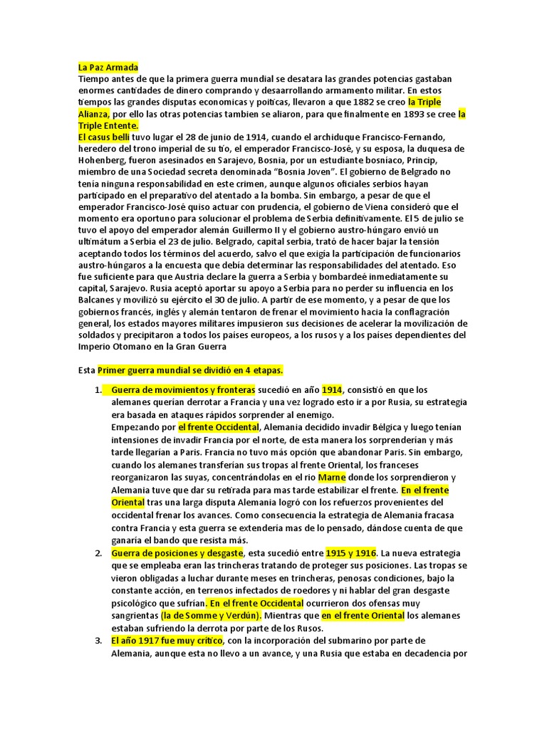 Causas y etapas de la Primera Guerra Mundial | PDF | Tratado de ...