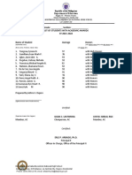 Grade: - Section: - List of Students With Academic Awards SY 2021-2022 Name of Student Average Honors