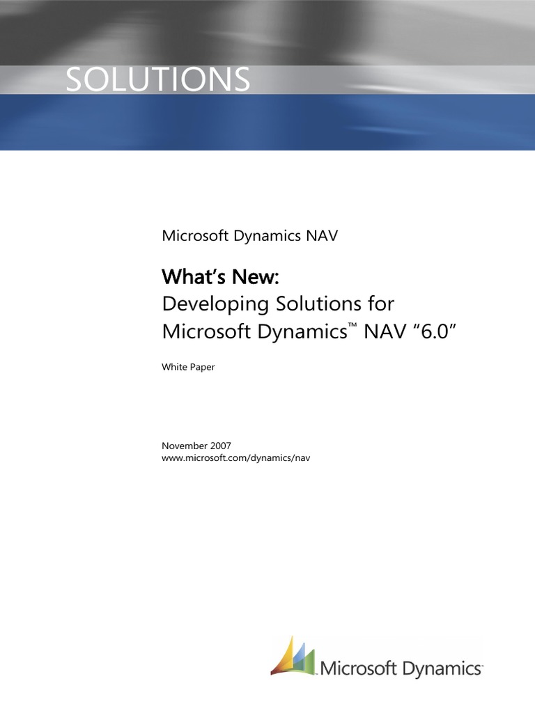 Solutions: What's New: Developing Solutions For Microsoft Dynamics NAV ...