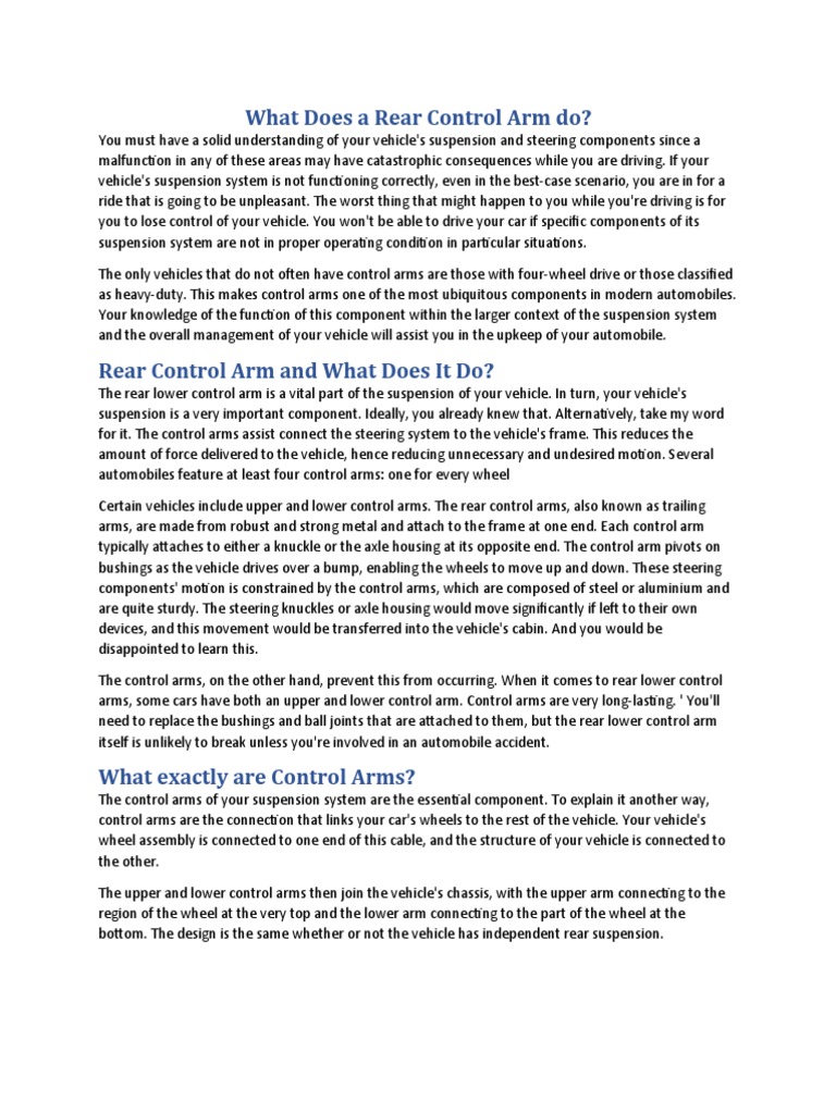 What Does A Rear Control Arm Do PDF Steering Wheel