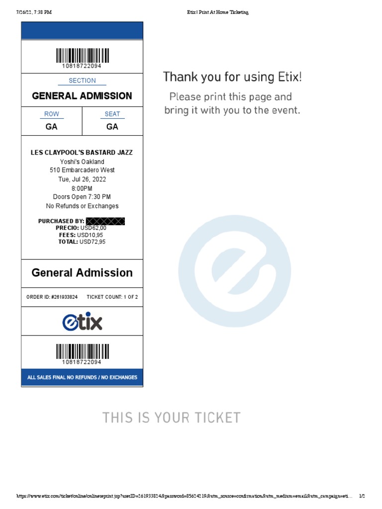 Etix - Print at Home Ticketing | PDF