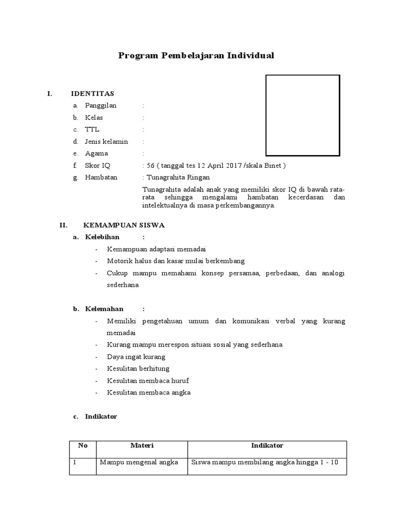 Program Pembelajaran Individual ABK | PDF