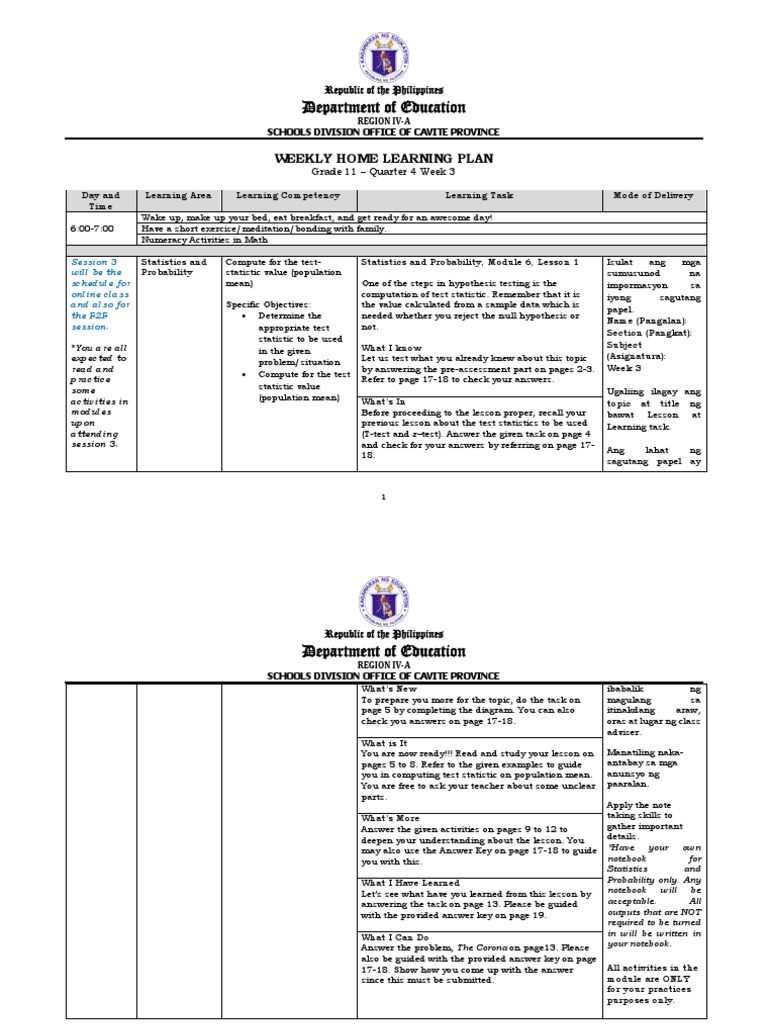 Shs statistics and probability quarter 4 w3 pdf statistics hypothesis