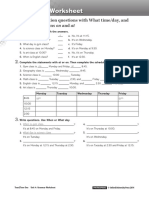 Grammar Worksheet: Verb Be: Information Questions With What Time/day, and When Prepositions On and at