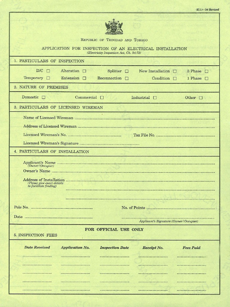 Application For Inspection of An Electrical Installation | PDF