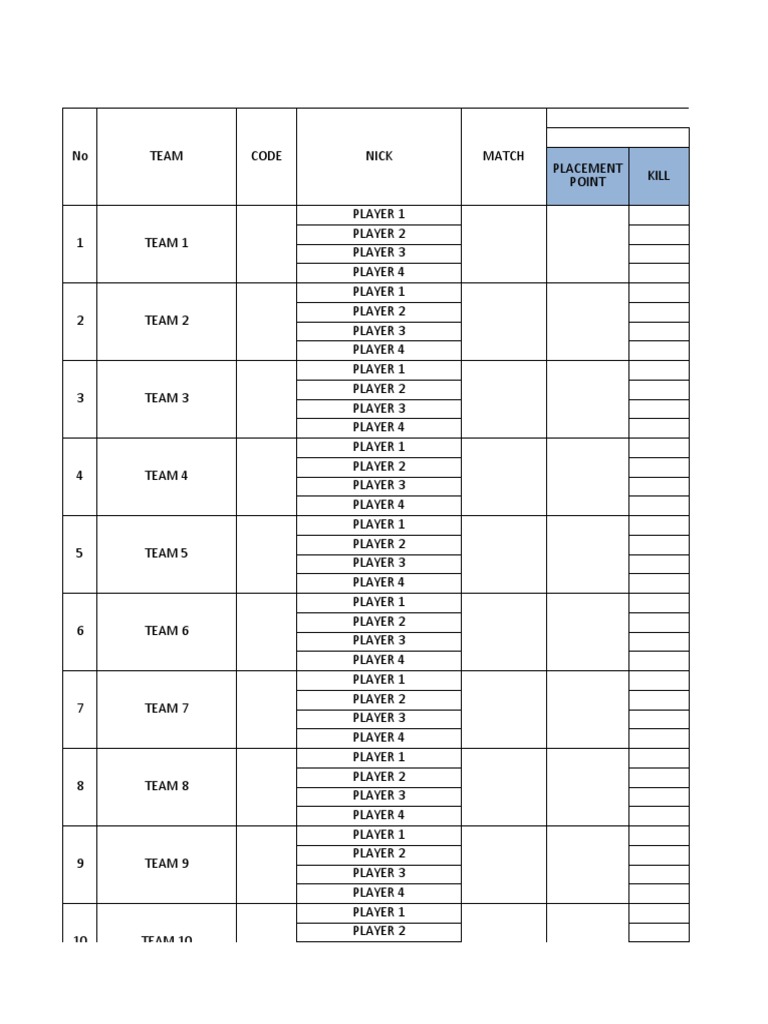 Match Table and Team Stats | PDF
