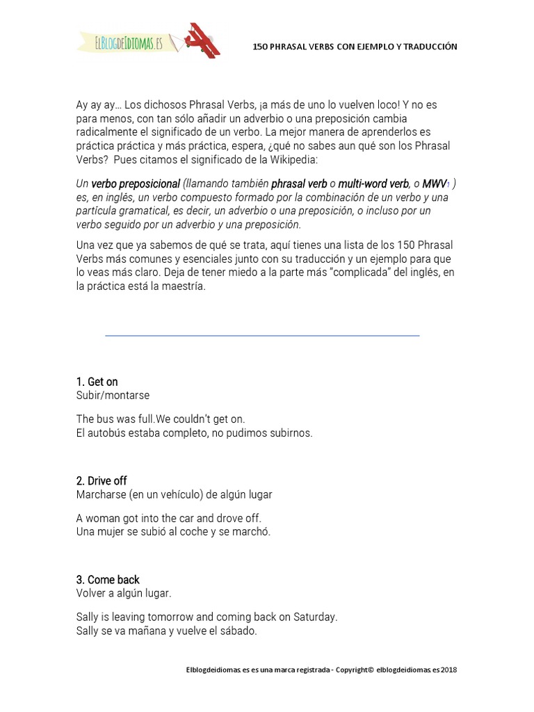150 Phrasal Verbs Con Ejemplos Parte1 | PDF