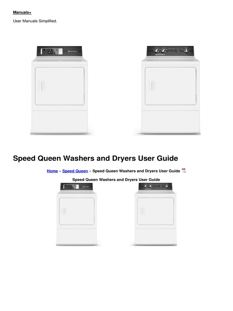 Speed Queen Washers and Dryers Manual PDF Washing Machine Clothes