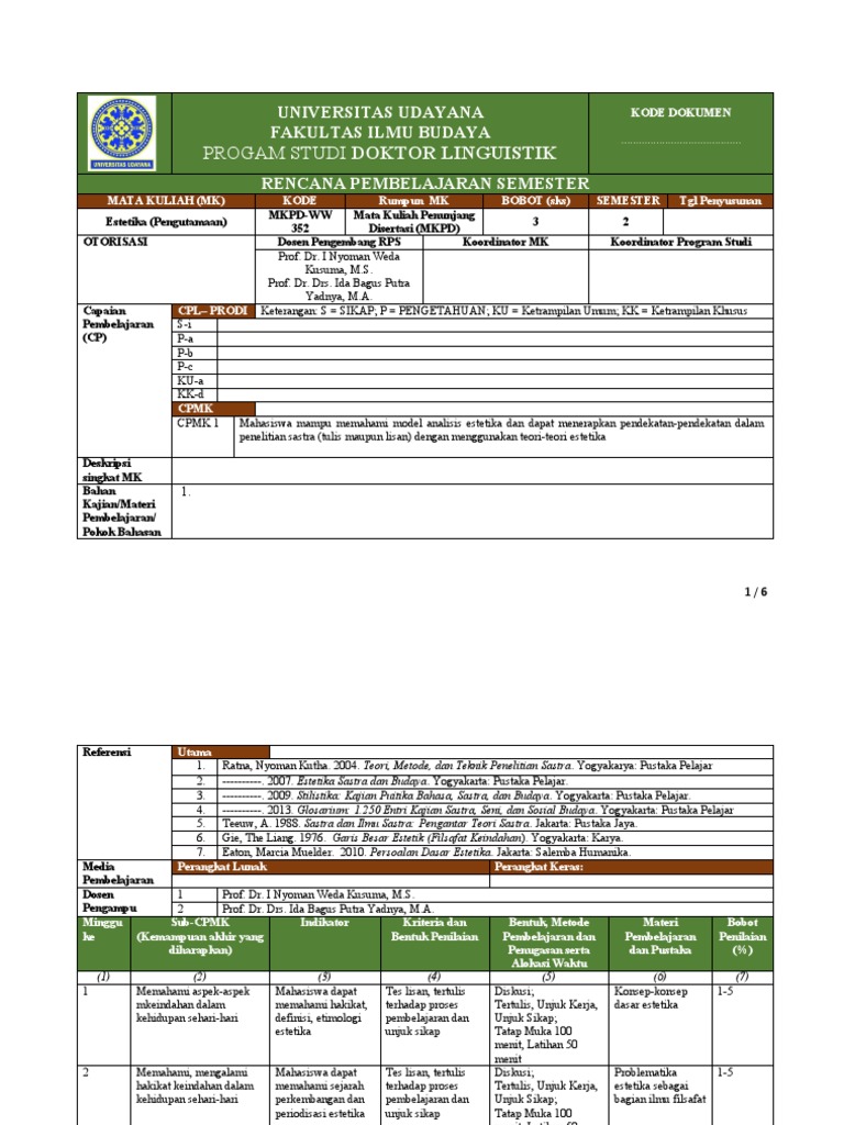 New Format - RPS Estetika (Pengutamaan) | PDF | Karier & Perkembangan