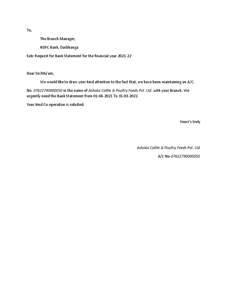 Bank Statement Request Letter | PDF | Business | Service Industries