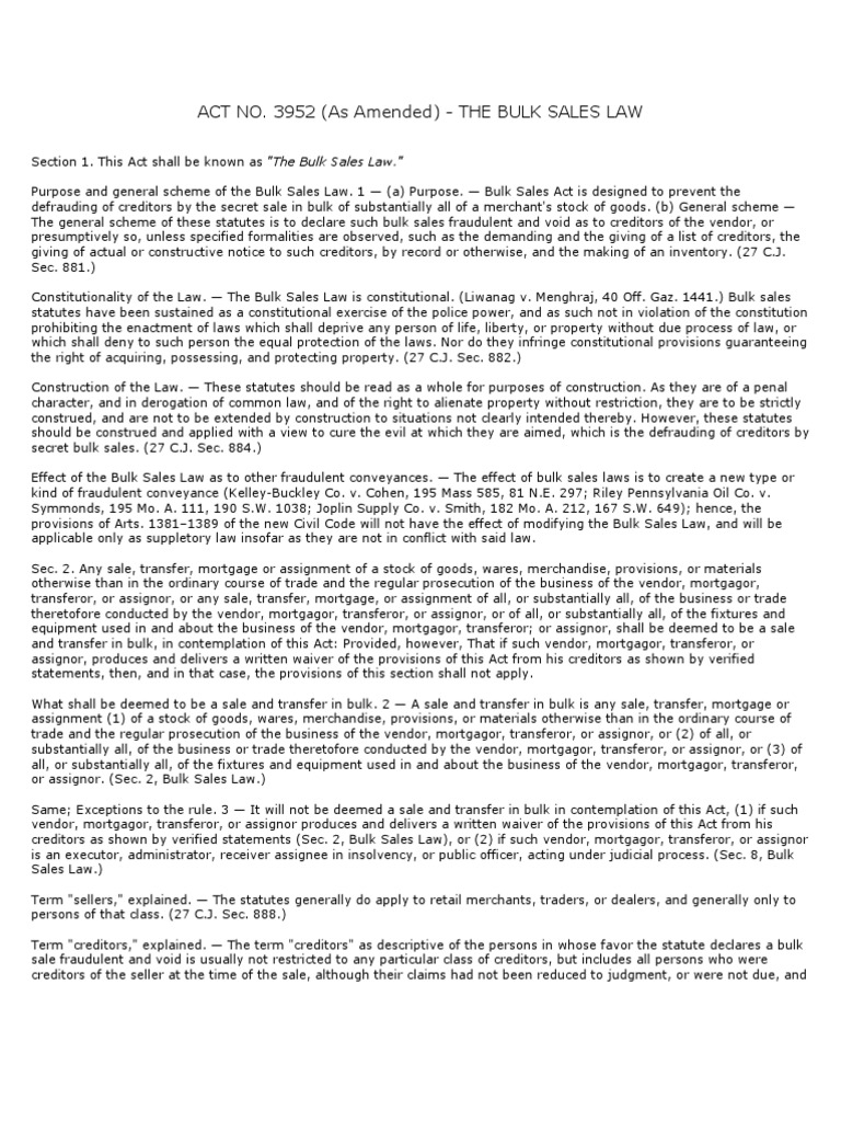 Bulk Sales Law PDF Mortgage Law Assignment (Law)