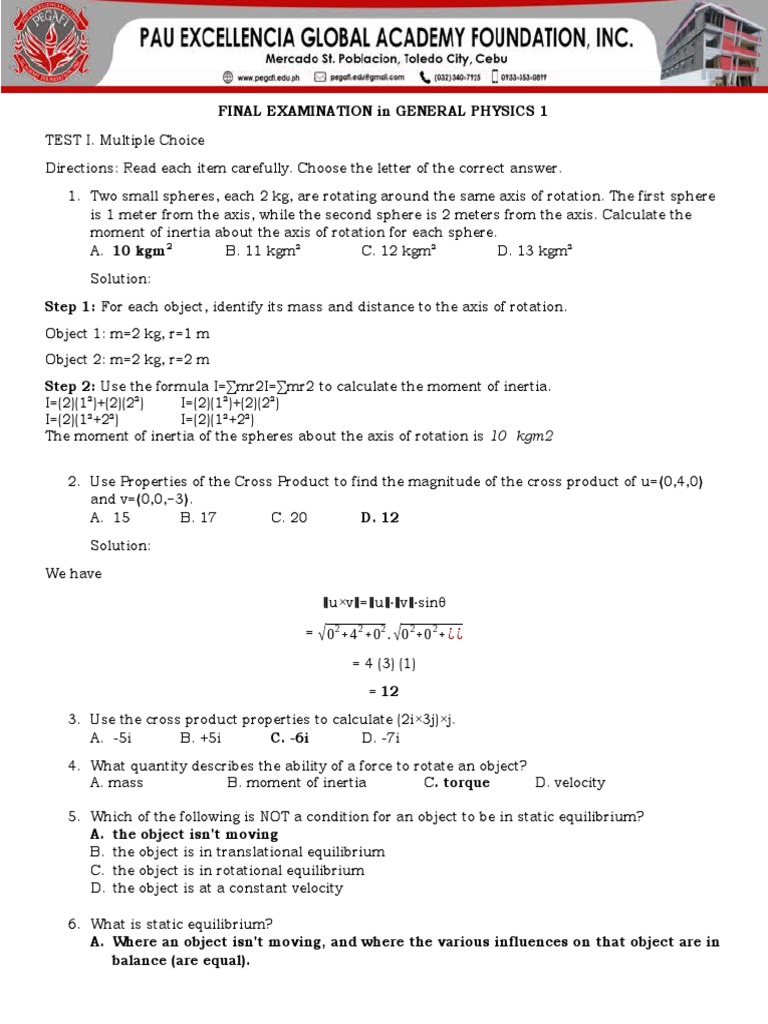 FINAL EXAMINATION in GENERAL PHYSICS 1.final | PDF | Thermal Expansion ...