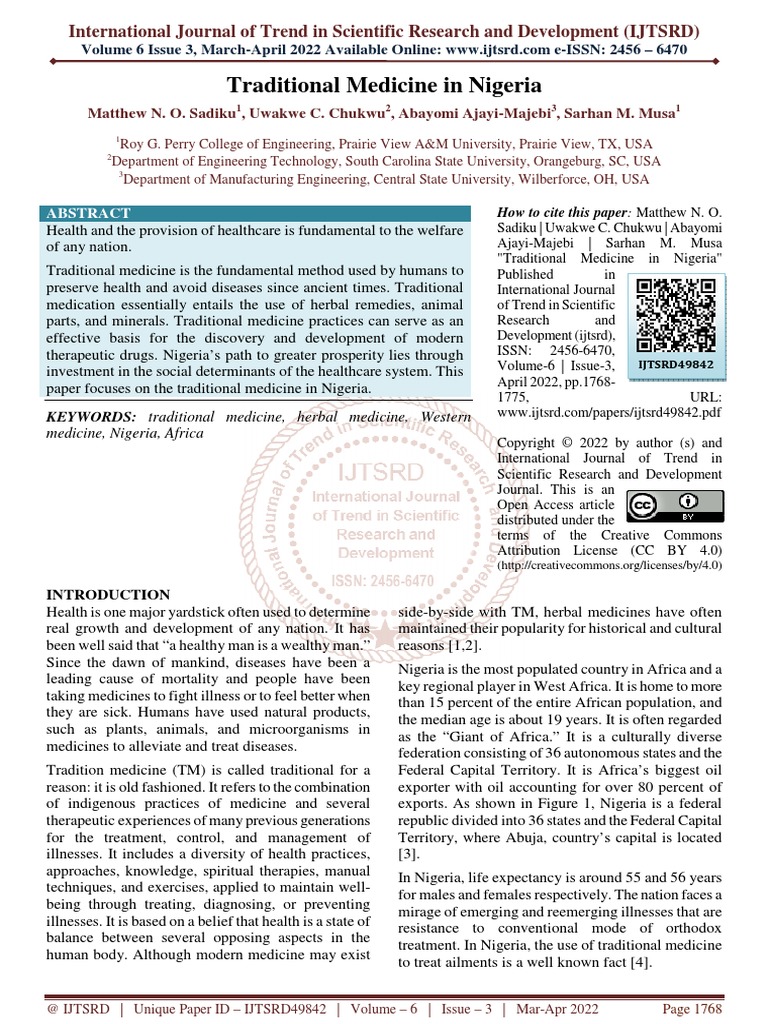 Traditional Medicine in Nigeria PDF Medicine Alternative Medicine
