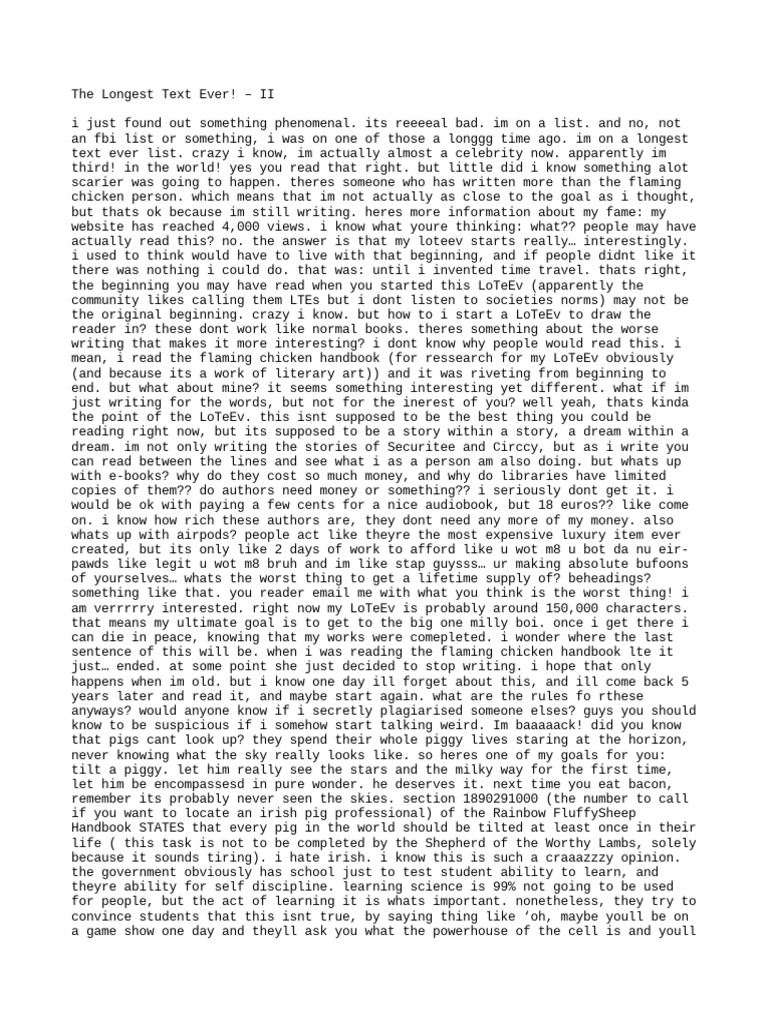 The Longest Text Ever Written | PDF | Language Arts & Discipline ...