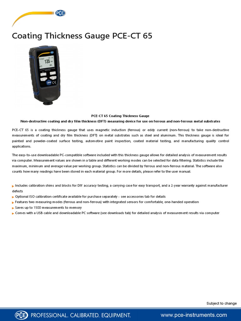 Coating Thickness Gauge Pce Ct 65 Pdf Sheet Metal Calibration