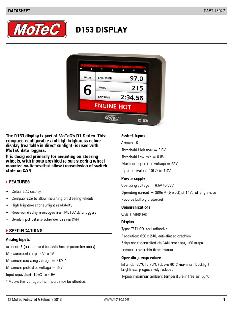 D153 Display: Datasheet | PDF | Electrical Wiring | Switch