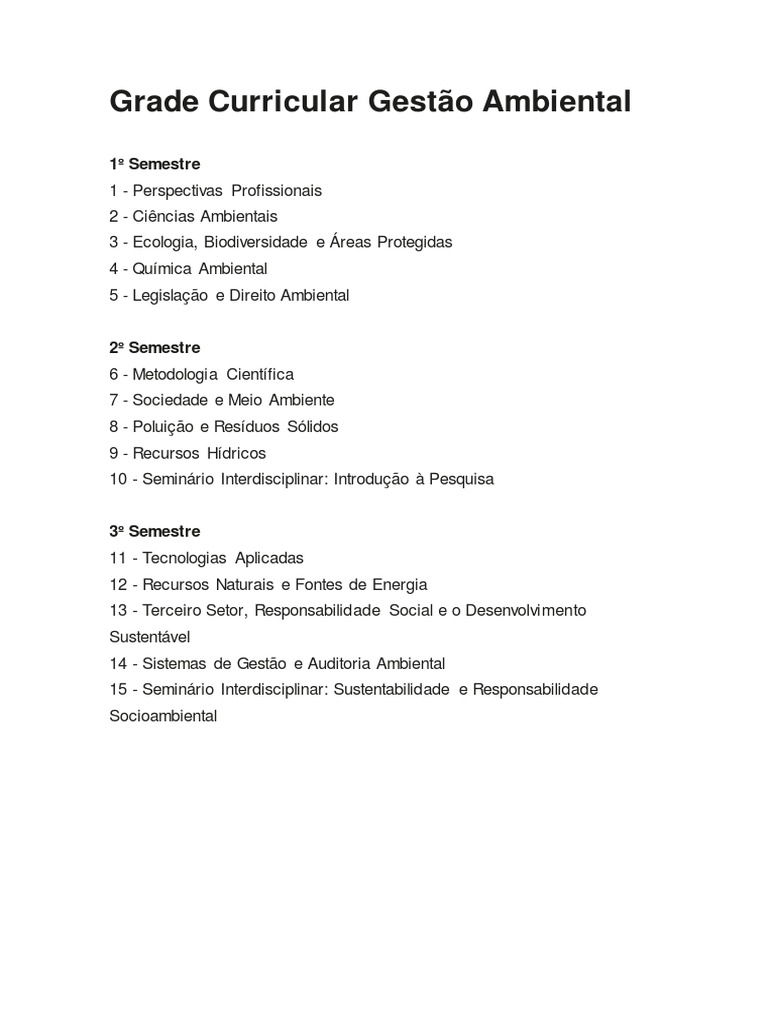 Grade Curricular Gestão Ambiental | PDF