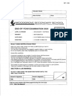 Woodgrove Secondary End of Year 2020 Sec 1 Math Only Paper 1