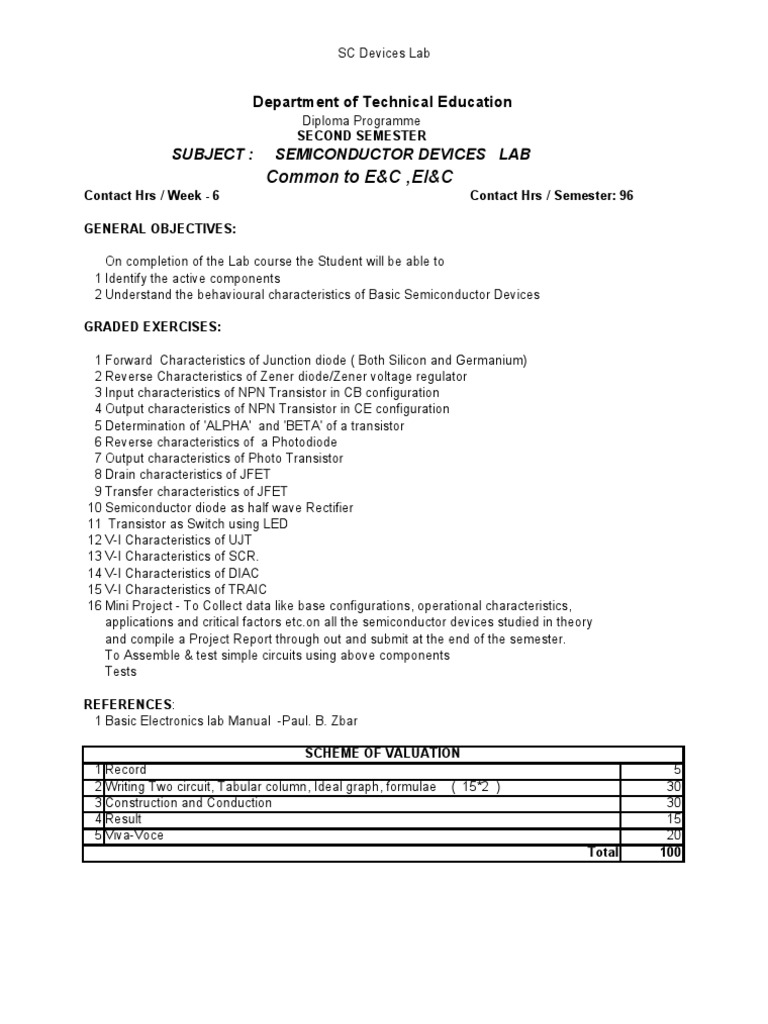 Semiconductor Devices Lab Guide | PDF