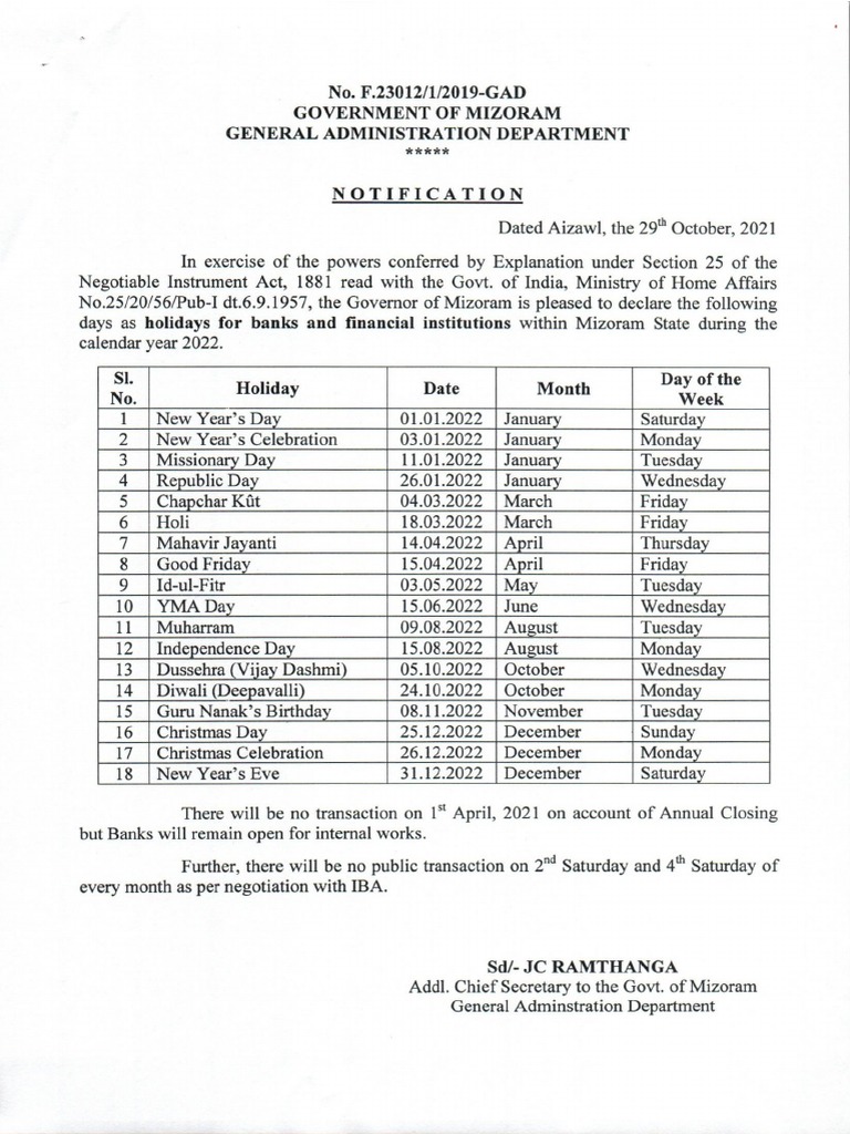 Bank Holiday 2022 PDF