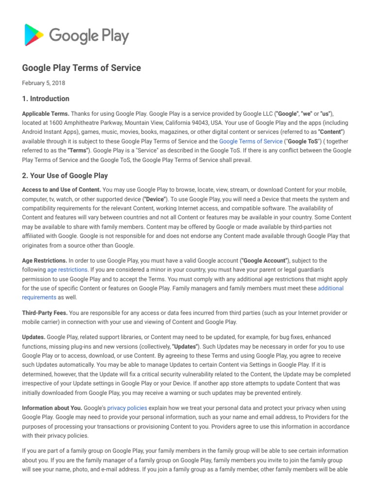 Google Play Terms of Service PDF Google Play Mobile App