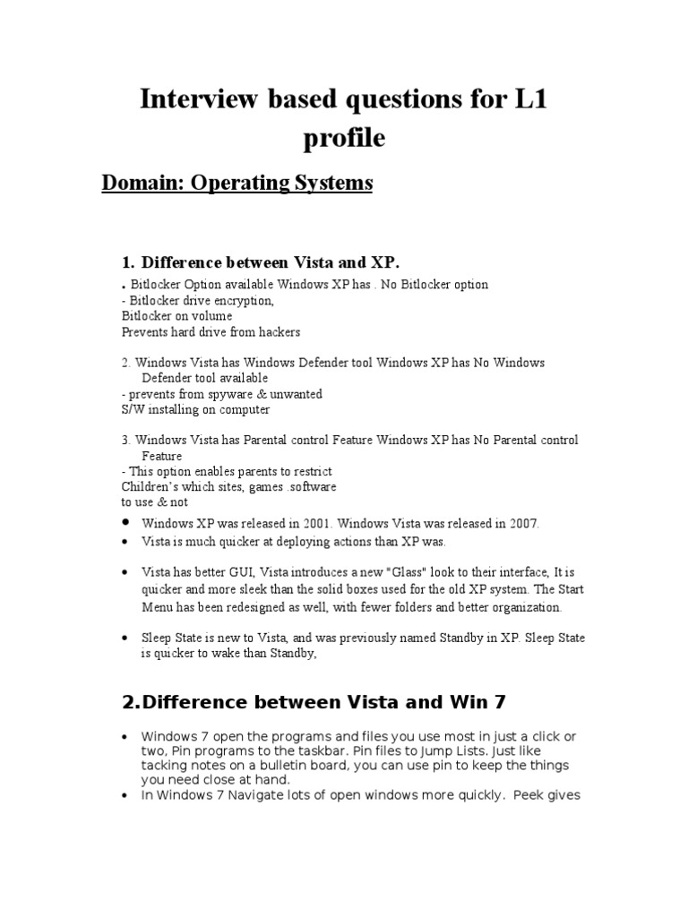 Interview Based Questions For L1 Profile Domain Operating Systems