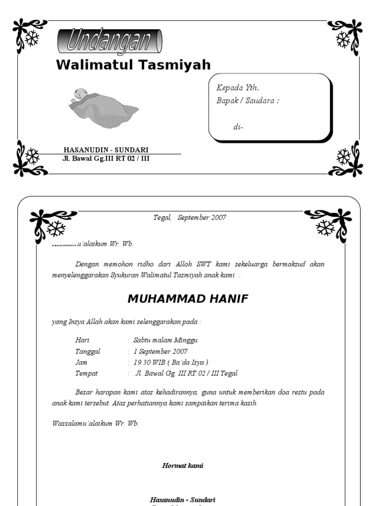 103+ Contoh Undangan Walimatul Aqiqah Doc HD Terbaik