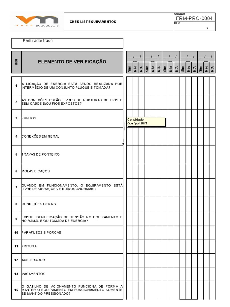 Chec List Perfurador Trado | PDF
