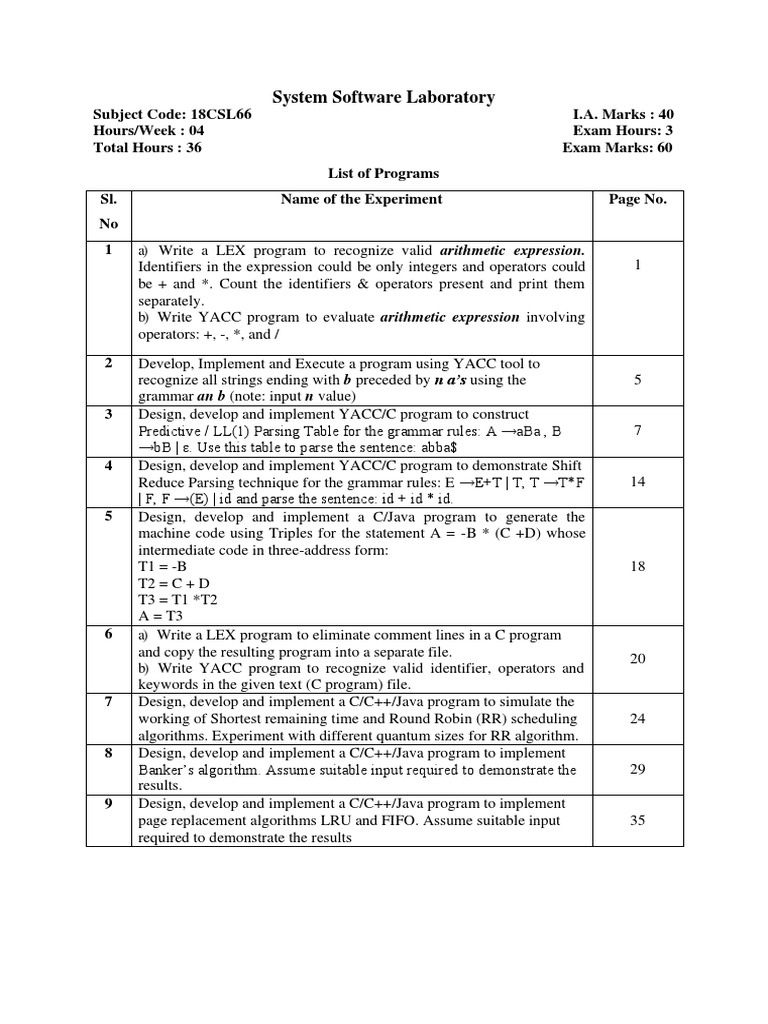 System Software Lab Programs Guide | PDF | Parsing | Scheduling (Computing)