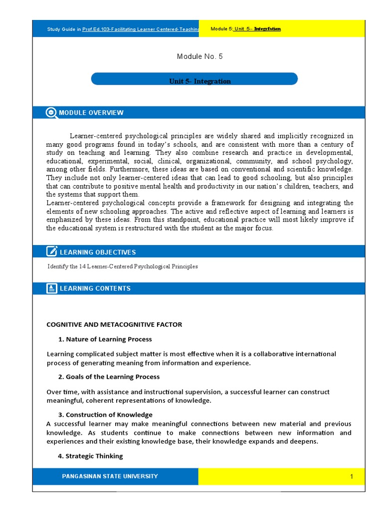 Unit 5 Integration Module Overview Pdf Learning Motivational