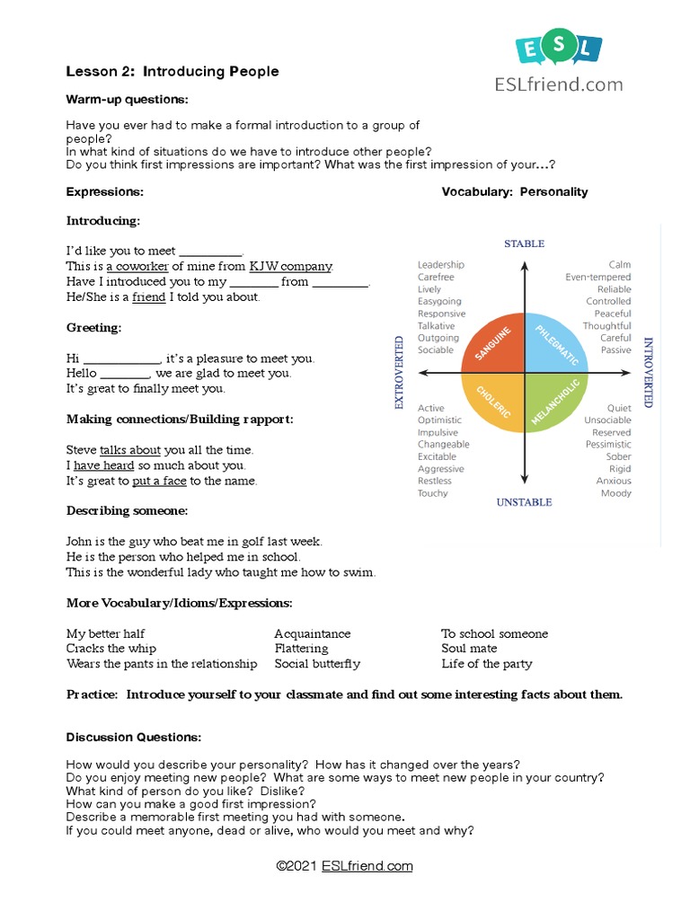 Lesson02 IntroducingPeople | PDF