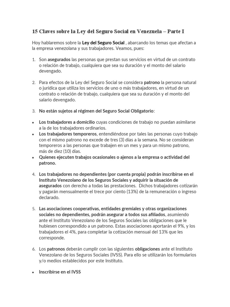 Claves de la Ley del Seguro Social en Venezuela | PDF | Salario ...