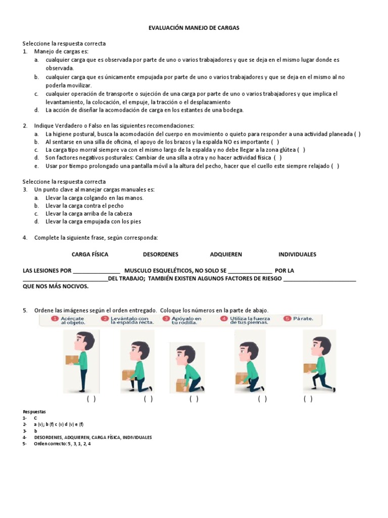 EVALUACIÓN Higiene Postural y Manejo de Cargas | PDF
