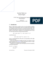 Lecture Notes On Linear Types: 15-814: Types and Programming Languages Frank Pfenning Thursday, November 19, 2020
