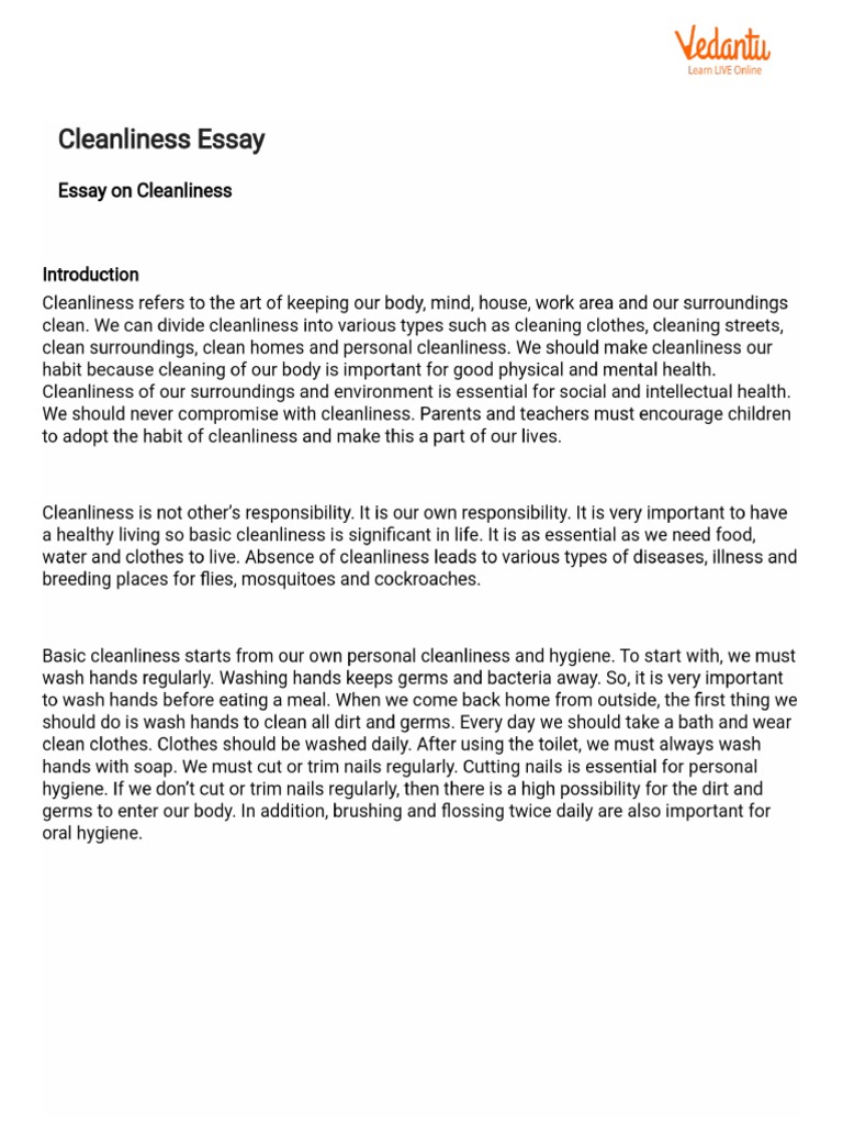 Cleanliness Essay PDF
